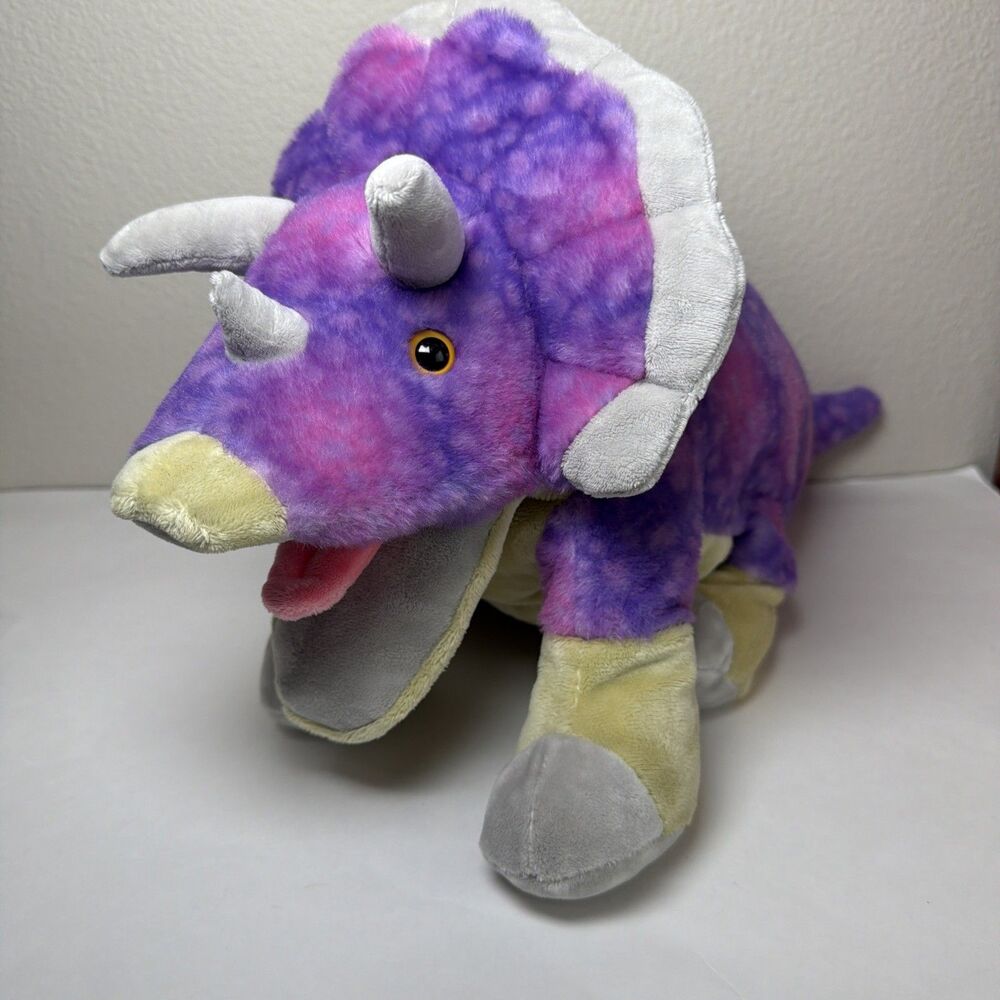 The Petting Zoo 18” Large Puppet Triceratops Purple Dinosaur Stuffed Animal Toy